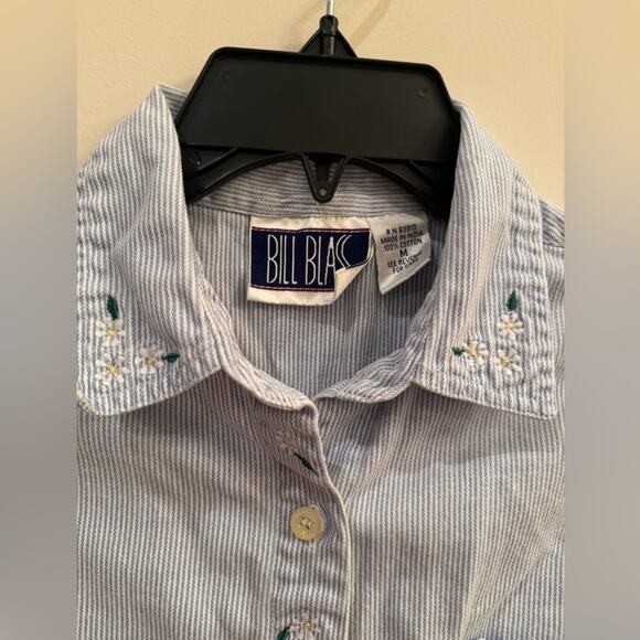 VTG Bill Blass Ladies Medium M Sleeveless Button Down Embroidered Garden Striped - Picture 2 of 9